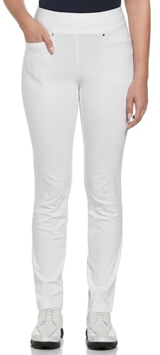 PGA TOUR Women's Tummy Control Pull-on Waistband Golf Pants, Bright White, Large