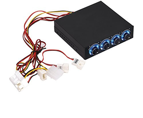 Kafuty PC Lüfterdrehzahlregler 4 Kanal Temperaturregler für Computerlüfter Wärmeabnahme mit Blauer LED, Einfache Installation