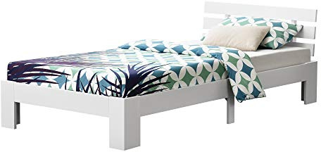 [en.casa] Holzbett Nivala mit Kopfteil und Lattenrost 120x200 cm Bettgestell bis 150 kg Jugendbett Gästebett Bettrahmen Kiefernholz Weiß