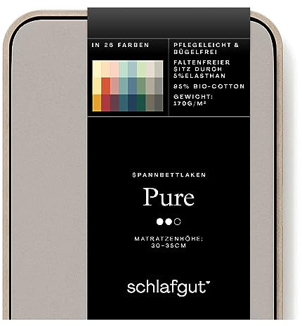 Schlafgut Pure Spannbettlaken 120x200cm bis 130x220cm - 95% Biobaumwolle, 5% Elasthan, Oeko-TEX Zertifiziert, Sand Mid, Matratzenhöhe bis 35cm