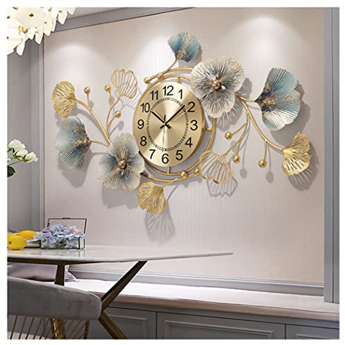 Large Silent Modern Decorative Wall Clock,Elegant Wrought Iron Wall Clocks Ginkgo Leaf Mute Wall Quartz Clock for Living Room Bedroom Hotel Porch (94 * 52cm)