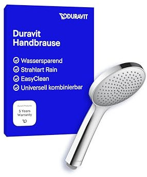 Duravit Universal douchette, pommeau de douche, pomme de douche avec jet Rain, Tête de douche rond (Ø 110 mm), avec fonction MinusFlow permettant d'économiser l'eau, facile à nettoyer, chromé