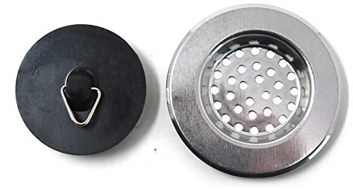 fiXte 45mm (1-3/4) Black Plug and Strainer Set Sink Basin Bathroom Kitchen Shower Hair Catcher Plug Hole Cover Waste Stopper