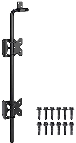 24 Inch Cane Bolt Gate Drop Rod Heavy Duty Gate Hardware, Wooden Fence Latch for Gates, Metal Gates Doors Stopper for Gate Ground, Wrought Iron Gate Latches, Black Finish, 1 Pack