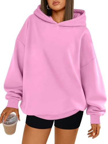 Trendy Queen Womens Oversized Hoodies Comfy Sweatshirts Spring Fashion 2026 Outfits Y2K Preppy Cute Teen Girls Clothes Fleece Sweaters with Pockets Pink M