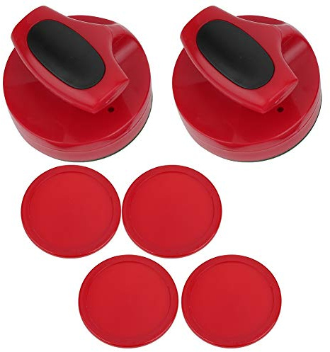 Air Hockey Red Replacement Pucks & Slider Pusher Goalies for Game Tables,Air Hockey Pushers,94MM Slider Pusher Set with 4 Pucks Accessories Large Size,Table Air Hockey Accessories
