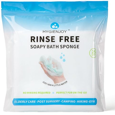 HYGIENJOY-21% Larger,No Rinse Bathing Wipes for Adults-Rinse Free Bath Sponges,Soap Infused,Dry Shower Wipes for Elderly,For Camping,Hiking,GYM,Post Surgery Must Haves, (25 Counts)
