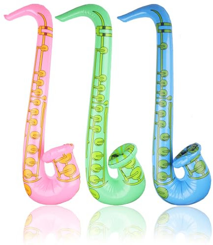 BLMHTWO 3 Stück Aufblasbares Saxophon，Aufblasbare Musikinstrumente 70cm Aufblasbares Saxophon Parteizubehör Party Kleidungszubehör für Karneval Themenparty Geburtstagsfeier