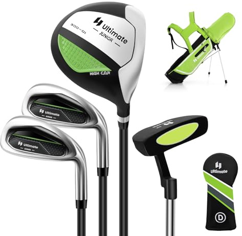 Goplus Junior Complete Golf Club Set for Kids, Right Hand Golf Clubs with Stand Bag, Rain Hood, Golf Practice Set for Ages 5-7,8-10,11-13 Boys Girls (Green, Ages 8-10, 4PCS)