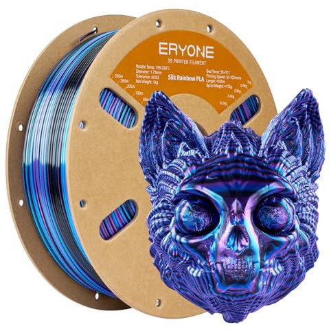 ERYONE Ultra Shiny Silk PLA Filament voor 3D Druker, PLA Filament 1.75mm, +/- 0,03mm,1kg 1 Spule, Twisted Silk Rainbow PLA, Obsidian (Schwarz&Blau&Lila)