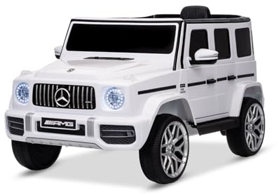 Elektroauto für Kinder Mercedes G-Klasse 2025, Weiß, Original lizenziert, Lithiumbatterie, 3 bis 5 Jahren mit 2,4 GHz Fernbedienung, USB/MP3/Bluetooth, Vorder- und Hinterradaufhängung