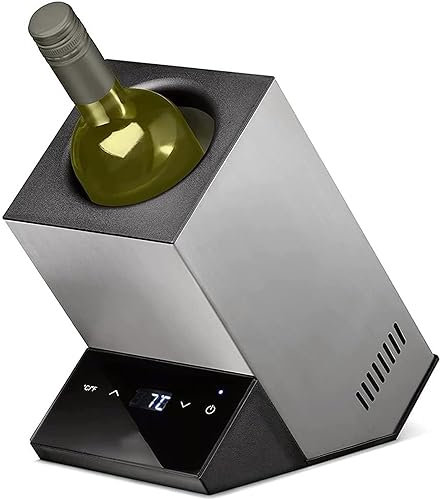 YANDDEA Raffreddatore per Bottiglie di Vino, refrigeratore Elettrico per 750 ml di Vino o Champagne, Gamma di Temperatura da 5 a 18 °C, Idea Regalo cremagliera, Regali di Nozze,Silver