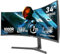 Gawfolk Écran PC Ultra Large 34 Pouces 1000R incurvé 180Hz Gaming Computer Moniteur 21:9 UWQHD (3440x1440),1ms,100% sRGB,Adaptive Sync,Display Port、HDMI,Fonction de Levage,Compatible avec Mural -Noir