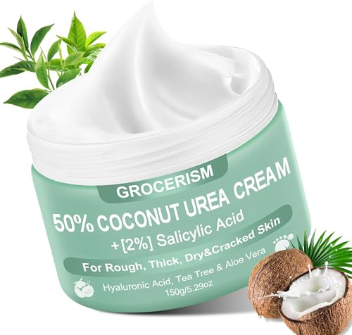 Urea Creme 50 Prozent für Füße Maximale Stärke 150 Gramm mit Kokosnuss und 2% Salicylsäure, Fuß-&Handcreme mit Hyaluronsäure, Teebaum und Aloe Vera für Tiefenbefeuchtung, Hornhaut