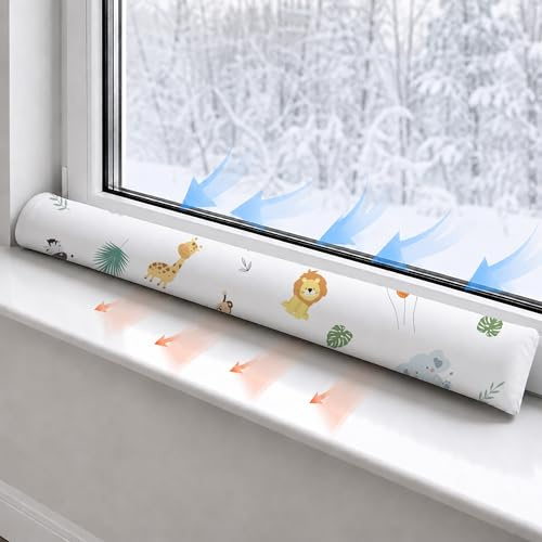 Paraspifferi porta isolante 90 cm - Salsicciotto sottoporta e finestra antivento decorativo Ideale per ingresso casa finestre e cuscino per cameretta bambini Cotone oeko-tex Safari