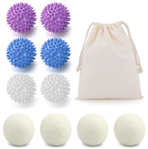 FainFun Set di 10 Palline Asciugatrice, Palla Riutilizzabili per Lavatrice Plastica, Palle Asciugatrice Lana, Dryer Balls per Lavatrice e Asciugatrice, Anti-Winding