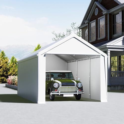 UISEBRT Garage per tende da 3 x 6 m – tettoia e tenda da campeggio in un unico – riparo e tenda da pascolo con robusto telone in PE, telaio in acciaio, rinforzo sul tetto e sul pavimento, resistente