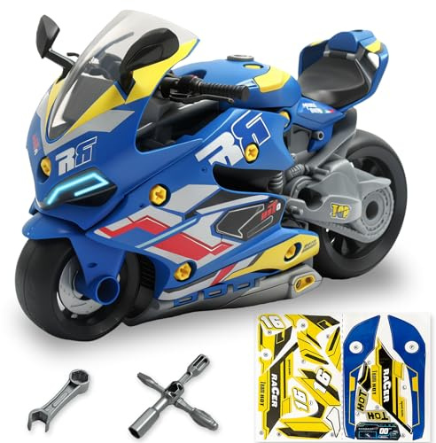 Poakkus Take Apart Motorcycle Toys Kit, Motorcycle Model Toys for Kids Mechanic,Motorcycles Toy with Light, Sound & Spray for Toddlers 3+ Kids,Interactive Toy Engine Building Kit, Blue