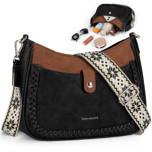 RAINSMORE Crossbody Bags for Women Small Shoulder Handbags Black and Brown