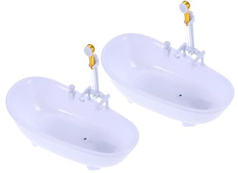 Milisten 2pcs Electric Doll Bathtub with Water Sprayer Portable White Plastic Bathing Pool for Doll Swimming and Shower Play Battery Operated Batteries Not Included