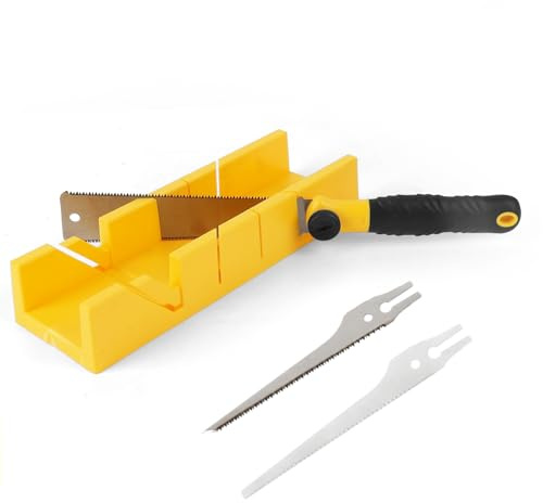 Juego de Caja de Ingletes, Set de 4 Piezas con 3 Hojas de Sierra Intercambiables, Mango Ergonómico, Cortes Precisos para Madera, PVC, Plástico, Yeso y Metales Blandos – Bricolaje, Modelismo & DIY