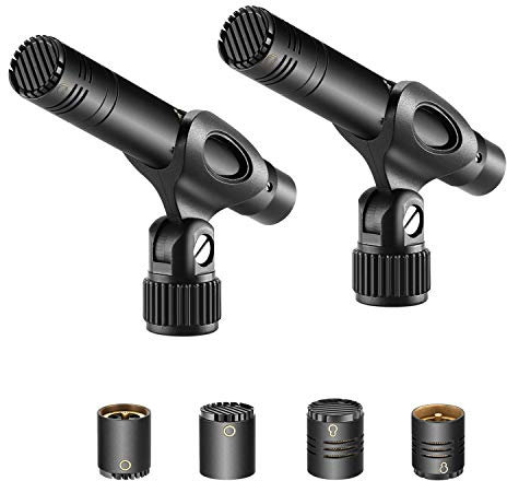 Neewer Kondensator-Mikrofon mit austauschbaren Omni-Nieren- und Supernierenkapseln, Schaumstoff-Windschutzscheiben, Mikrofon-Clip und Tragetasche für akustische Holzblasinstrumente, 2 Stück