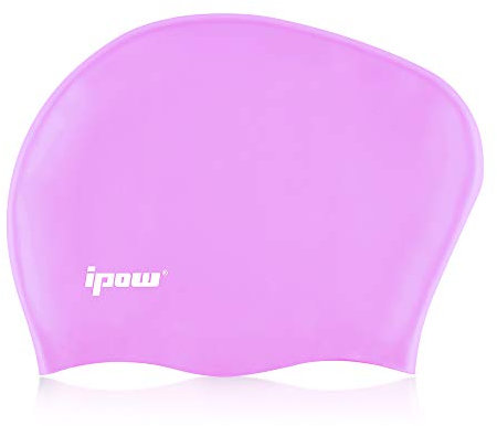 ipow Lange Haare Badekappe Bademütze Badehaube für Mädchen Kinder Jugendliche gesund und warm Swim Cap (Lila)