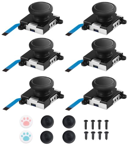 Joycon Joystick Replacement 6 Pack, Replacement Joy-stick Analog Thumb Stick for Switch Joycon Controller & Switch Lite, Left/Right Analog Joystick with Thumbstick Caps & Screws (6pcs Black)