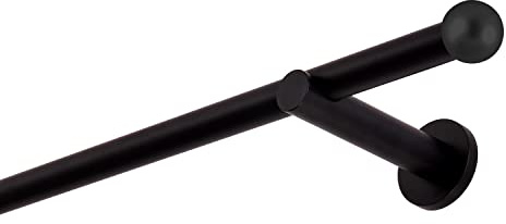 Bastone per tende nero, 200 cm, 1 binario, 19 mm, in metallo, fissaggio a parete, sfera