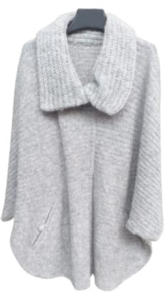 Alpacaandmore Poncho para mujer 100% Royal Baby Alpaca lana grande cuello bufanda talla única, gris, Tallaúnica