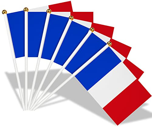 AhfuLife 30Pcs Petit Drapeau Francais, Mini Drapeaux France avec Poteau Solide Blanc de 30cm pour Décor Eurovision Jardin Bar Euro Football Match, Coupe du Monde, Fête Nationale-20 x 28cm