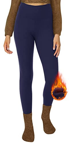 DDOBB Thermo Leggings Damen Gefüttert High Waist Thermoleggins Lang Mit Innenfleece Warm Teddy Sportleggins Strumpfhosen Thermohose Laufhose Winterkeid(E-Navy, (DE42-48)=L-XL)
