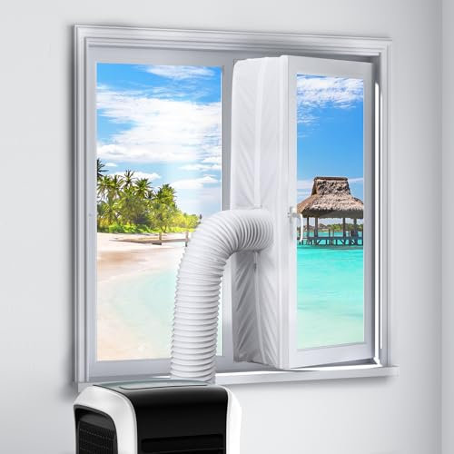 Mrrihand Fensterabdichtung für Mobile Klimageräte 400cm mit Reißverschluss, Befestigungsbänder, Klebeband, Klimaanlage Fensterabdichtung Wasserdicht Einfach zu Installieren(Rohr nicht inbegriffen)