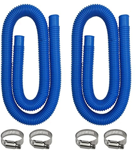 Blau Poolschläuche Ersatzschläuche für oberirdische Pools, weiß1.25/32MM Durchmesser-Länge 59/150CM Universal-Schwimmmen Pools Schlauch Zubehör Pool-Pumpe/Filter (2 PCS Schläuche und 4 Klemmen)