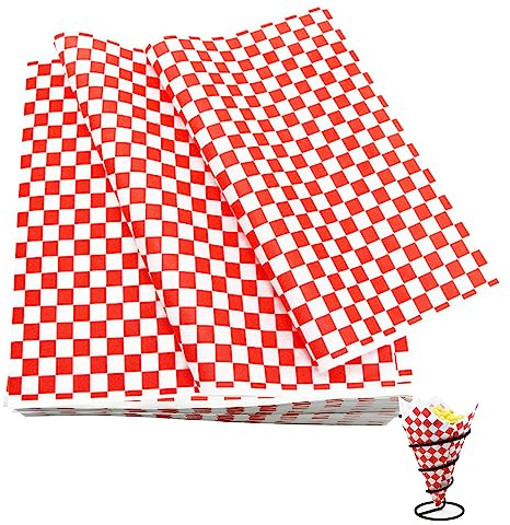 Deli pappersblad, 100 ark pommes papper för korg, miljövänligt bakpapper, wrap papper för hamburgare, inte klibbigt brödpapper för mat ost smörgås hamburgare pommes (28 x 26 cm, röd)