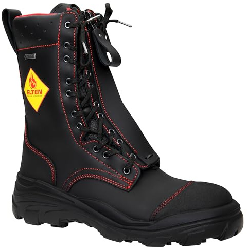ELTEN Euro PROOF GTX F2A Botas de bombero para hombre y mujer, piel, puntera de acero, robustas, Negro , 42 EU