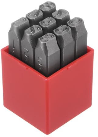 sourcing map 9pcs Number Stamp Set 5/16 8mm High Tool Steel 0-9 Punch Press Tools Metal Stamps Set Hammer Hand Punch for Metal Plastic Wood Leather Brass Stamping
