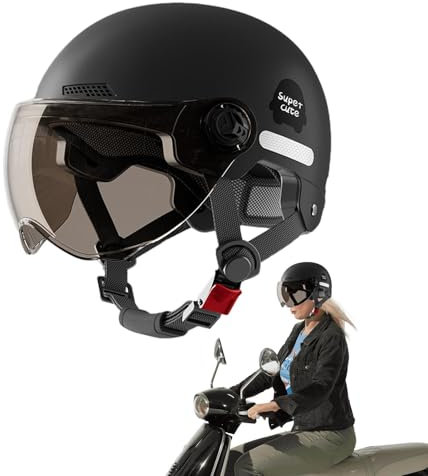 Casco Per Scooter Elettrico E Bicicletta Con Visiera | Aperto E Protettivo Da Moto Per Adulti | Regolabile E Ammortizzante Per Uomo E Donna