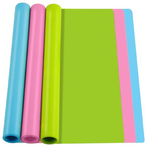 3Pcs A3 Silicone Craft Mat, 30x40cm Non Stick Resin Mat | Waterproof Placemat Table Protector for Crafting , Painting, Make Up, Pastry & baking (Blue/Pink/Green)