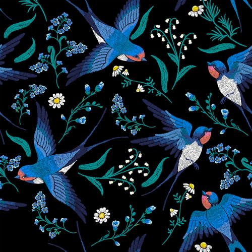VaryFloral Papier Peint Fleuri Noir Papier Adhesif pour Meuble 30.5cmx300cm Rouleau Adhesif Oiseau Papier Adhesif Mural Imperméable Vintage Papier Vinyle Autocollant Film Adhesif pour Meuble Armoire