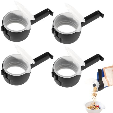 MOKIDO 4 Stück Verschlussclips mit Ausschütter, Verschlussclips für Beutel, Tütenclips, Snackspender, Küchenclip, Beutelclips, Verschlussklammern für Lebensmittel, Snacks und Nüsse