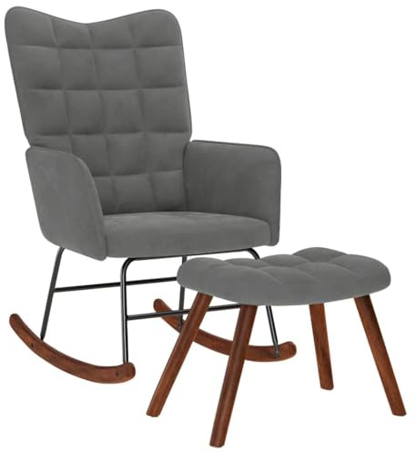 vidaXL Mecedora con Taburete de Terciopelo Gris Oscuro