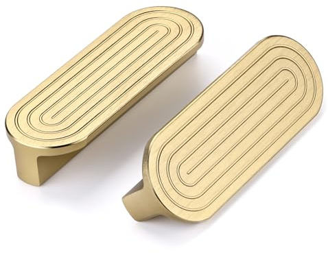 SYZOW 6 Pieza Tiradores de Gabinete Dorados en Latón, para Muebles, Tiradores de Cajón en Latón Cepillado Dorado con 64 mm