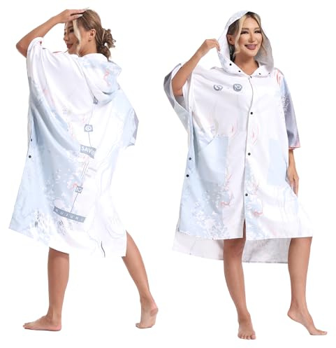 SAVIOR HEAT Surf Poncho, Hooded Swim Robe with Pocket Quick Dry Cover-Up Bath Towels for Men Women