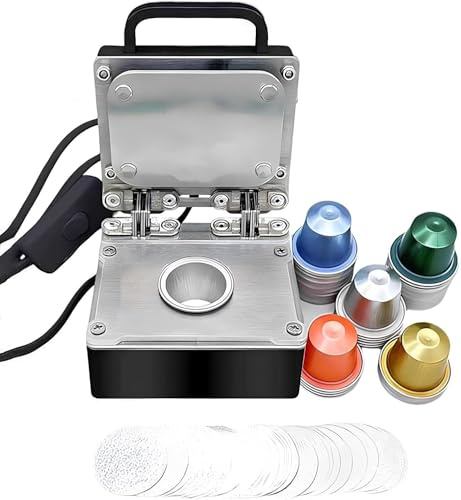 OZPPM kapsel kaffe tätningsmaskin, gör-det-själv bärbar kaffe aluminiumfolie kapselmaskin, med 100 aluminiumkoppar och folier, perfekt för hem och kaféer, svart