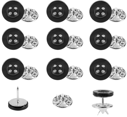 10 Sets 11mm No Sewing Shirt Buttons, 4-Hole Resin Decorative Button Pins Detachable No Sew Buttons for Women Men Clothes Cardigans Shirt Dress Sweaters DIY Crafts (Black)