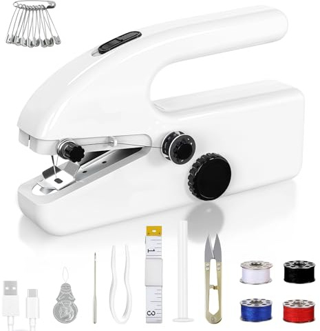 Handheld Sewing Machine for Beginners, Mini Cordless 2 Speed Portable Stitching Machine, USB/Battery Powered Quick Repair Sewing Kit for Home, Travel, DIY Craft (White)