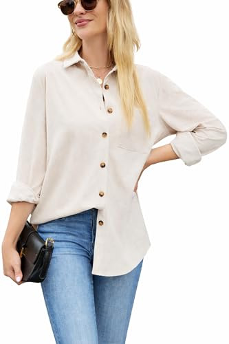 SPRING SEAON Womens Corduroy Button Down Shirts Long Sleeve Blouses Jackets Tops for Women UK