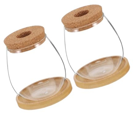 WEKADRIN 2 Sets Hydroponic Plant Propagation Vase with Bamboo Stand Clear Borosilicate Glass Terrarium for Indoor Gardening Root Viewing Desk Friendly Display Large Oval Vessels