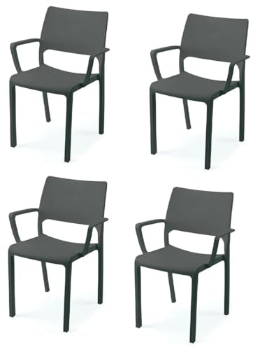 Set 4 Sedie poltrona con braccioli da Interno o Esterno antracite Made in Italy stile elegante da giardino terrazzo piscina bar locali commerciali